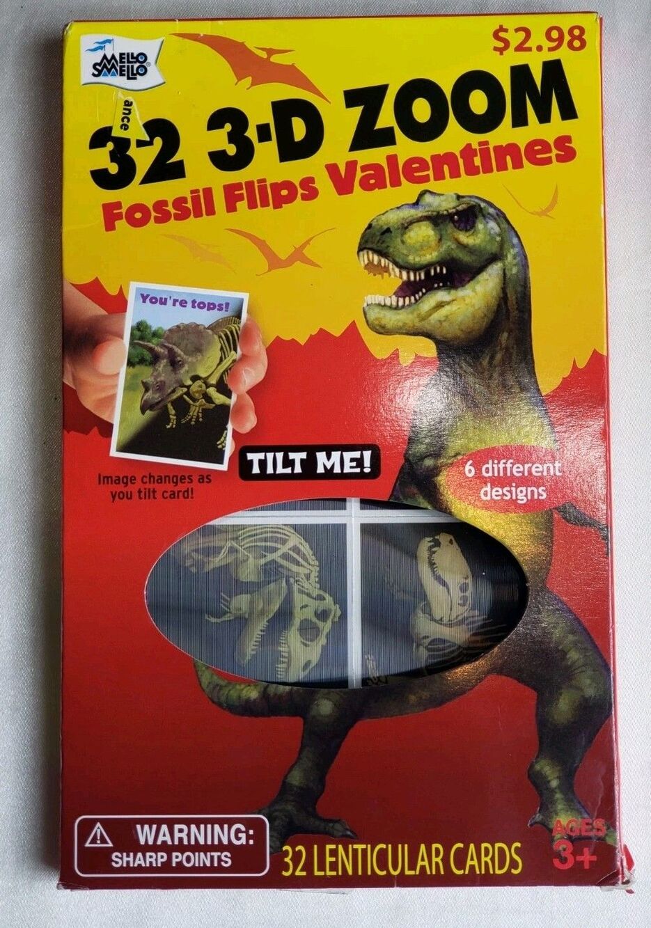 Valentine's Day Exchange Cards w/ 3D Zoom Dinosaur Fossil Flips 32 count ages 3+